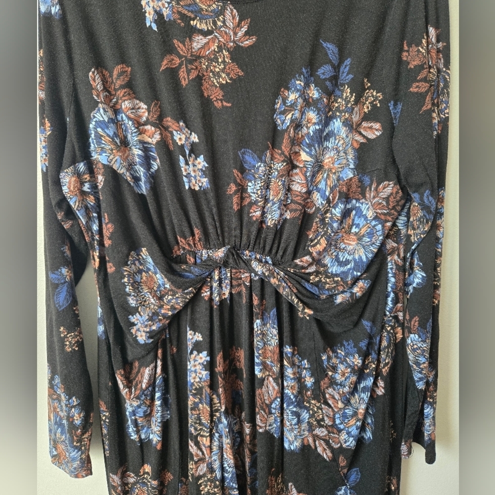 Maurices Black Floral Knot Front Dress Long Sleeve Knit Midi Faux Wrap Size XXL - Picture 4 of 5